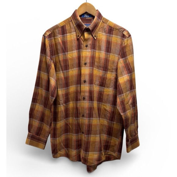 Pendleton Men's Sz Small Orange Plaid Canterbury Cloth Wool/Cotton Flannel Shirt - Picture 2 of 5